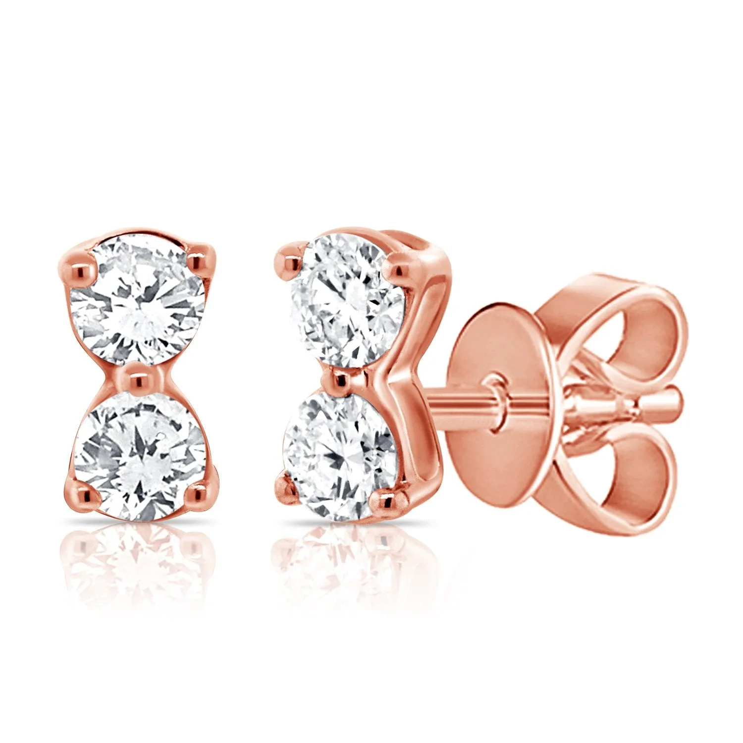 14K White Gold Double Diamond Stud Earrings