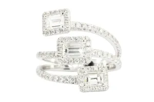 14K White Gold Emerald Cut Diamond Triple Bypass Ring
