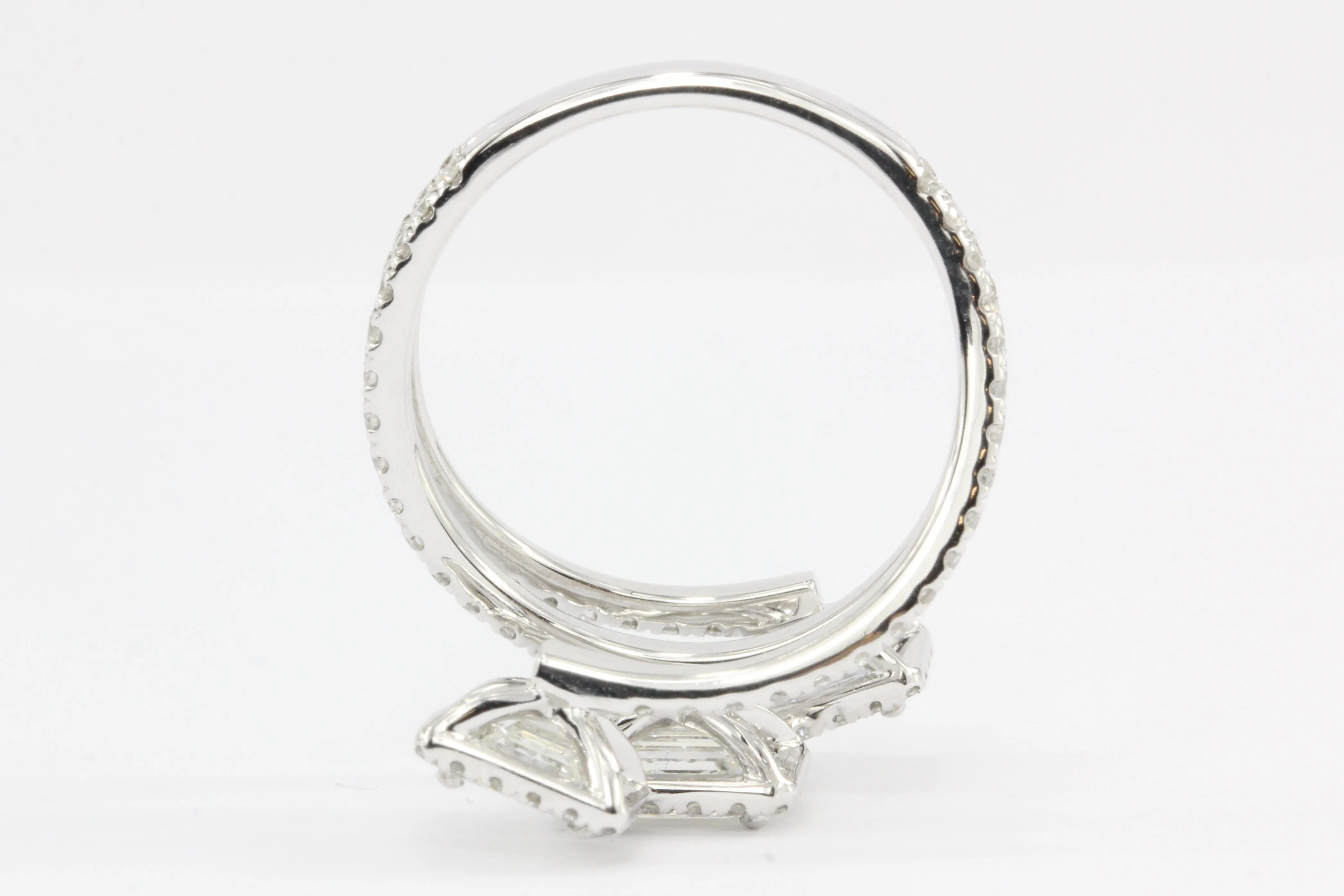 14K White Gold Emerald Cut Diamond Triple Bypass Ring