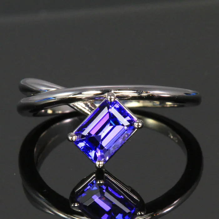 14K White Gold Emerald Cut Tanzanite Ring 1.25 Carats