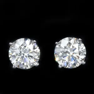 14k White Gold GIA 2.00 CTW Diamond Stud Earrings