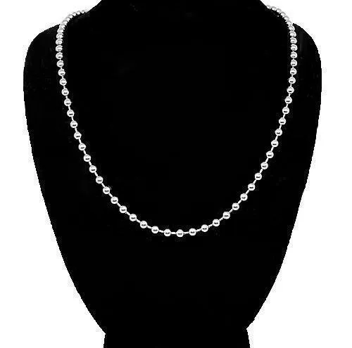 14k White Gold Mens Ball Bead Chain 3 mm