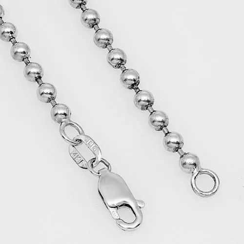 14k White Gold Mens Ball Bead Chain 3 mm
