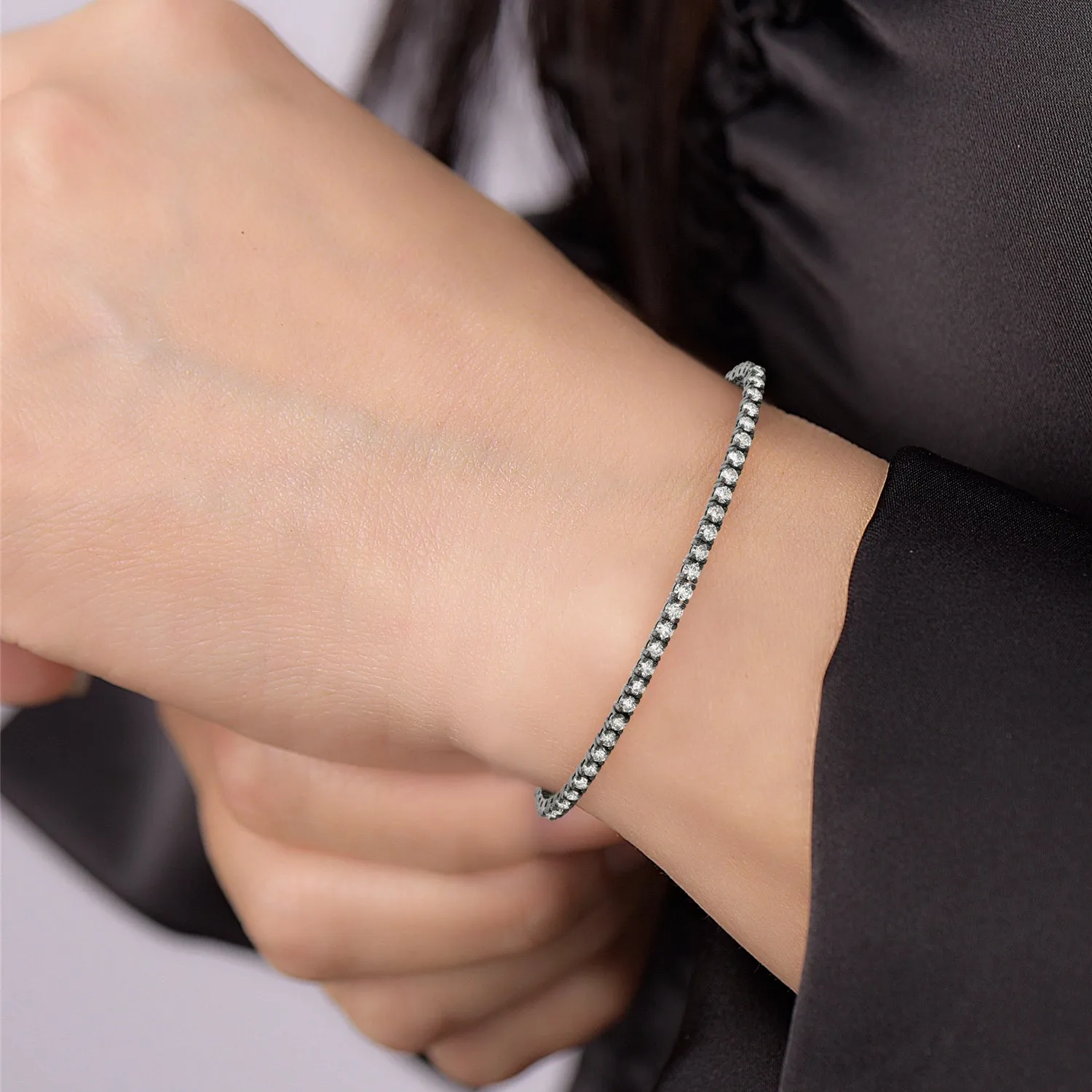 14k White Gold Pave Natural Diamond Link Chain Tennis Bracelet Gift