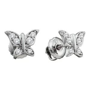 14K White Gold Round Diamond Butterfly Bug Screwback Stud Earrings 1/8 Cttw