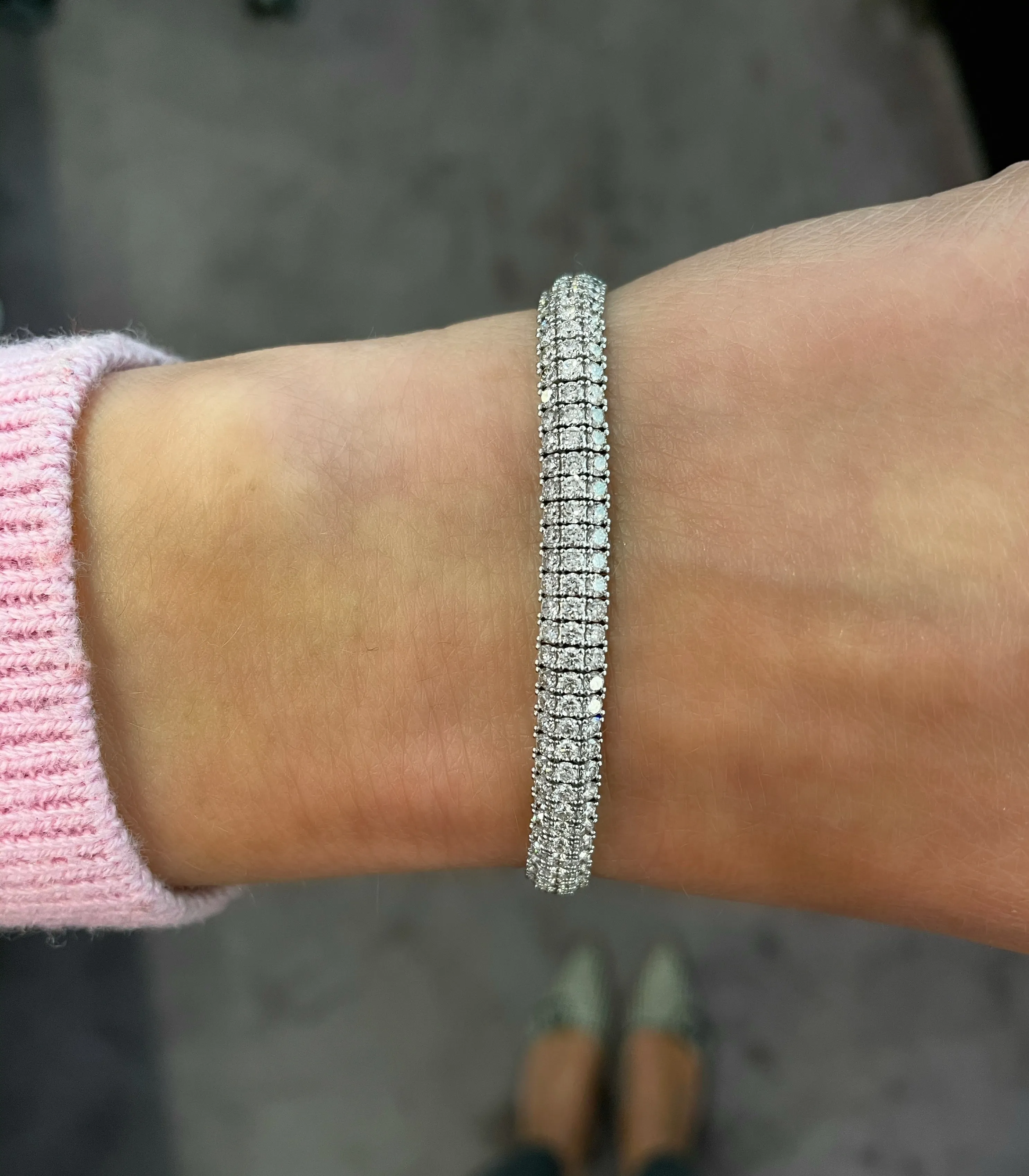 14K White Gold Triple Row Diamond Tennis Bracelet (7.71ctw)