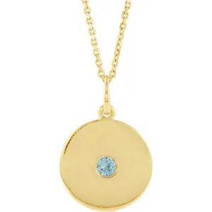 14K Yellow Blue Zircon Disc Necklace