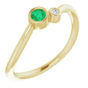 14K Yellow Emerald & .02 CTW Diamond Two-Stone Ring