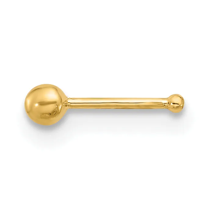 14k Yellow Gold  22 Gauge 2.5mm Ball Nose Stud