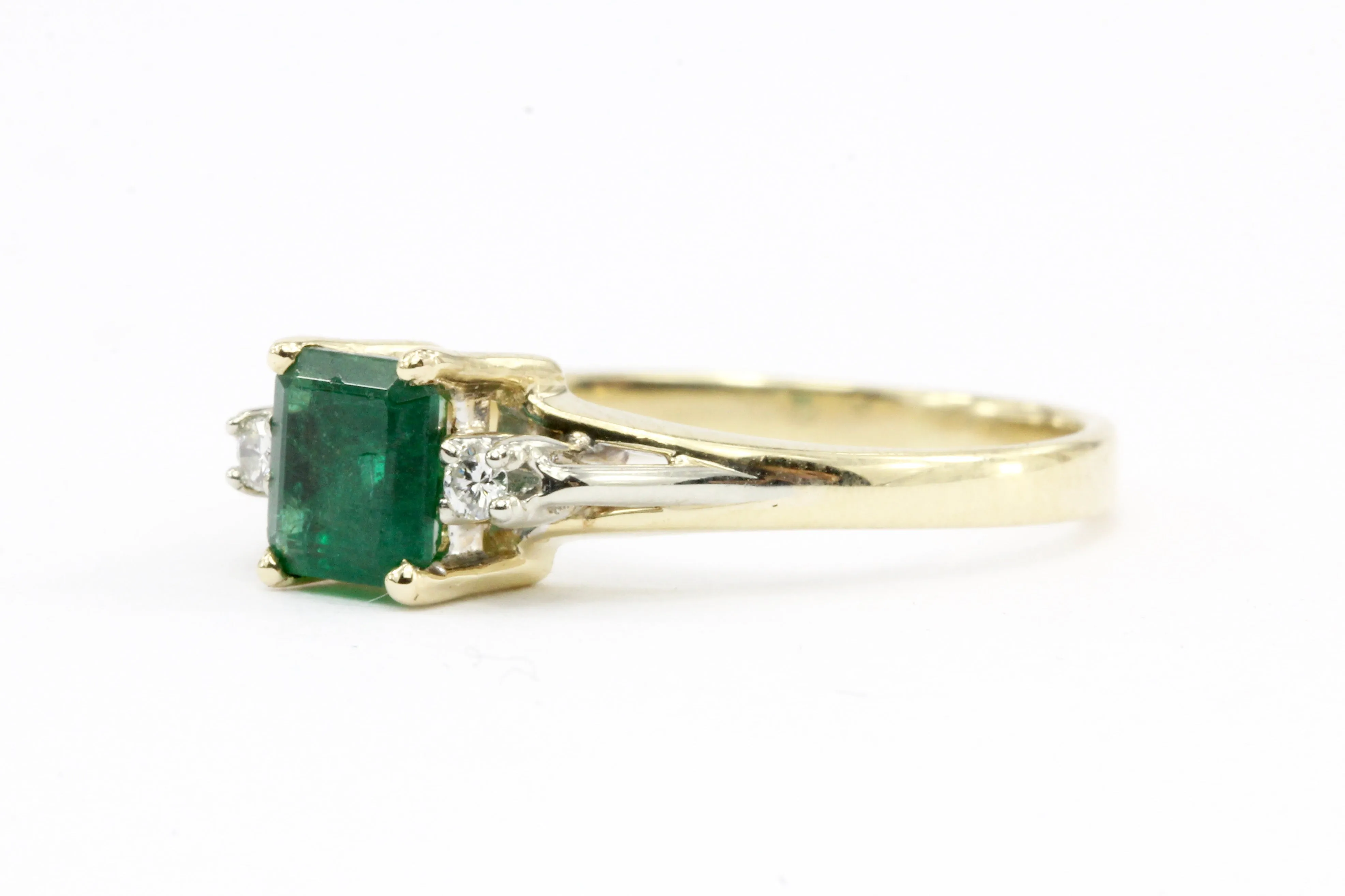 14k Yellow Gold .60 CTW Natural Emerald and Diamond Ring