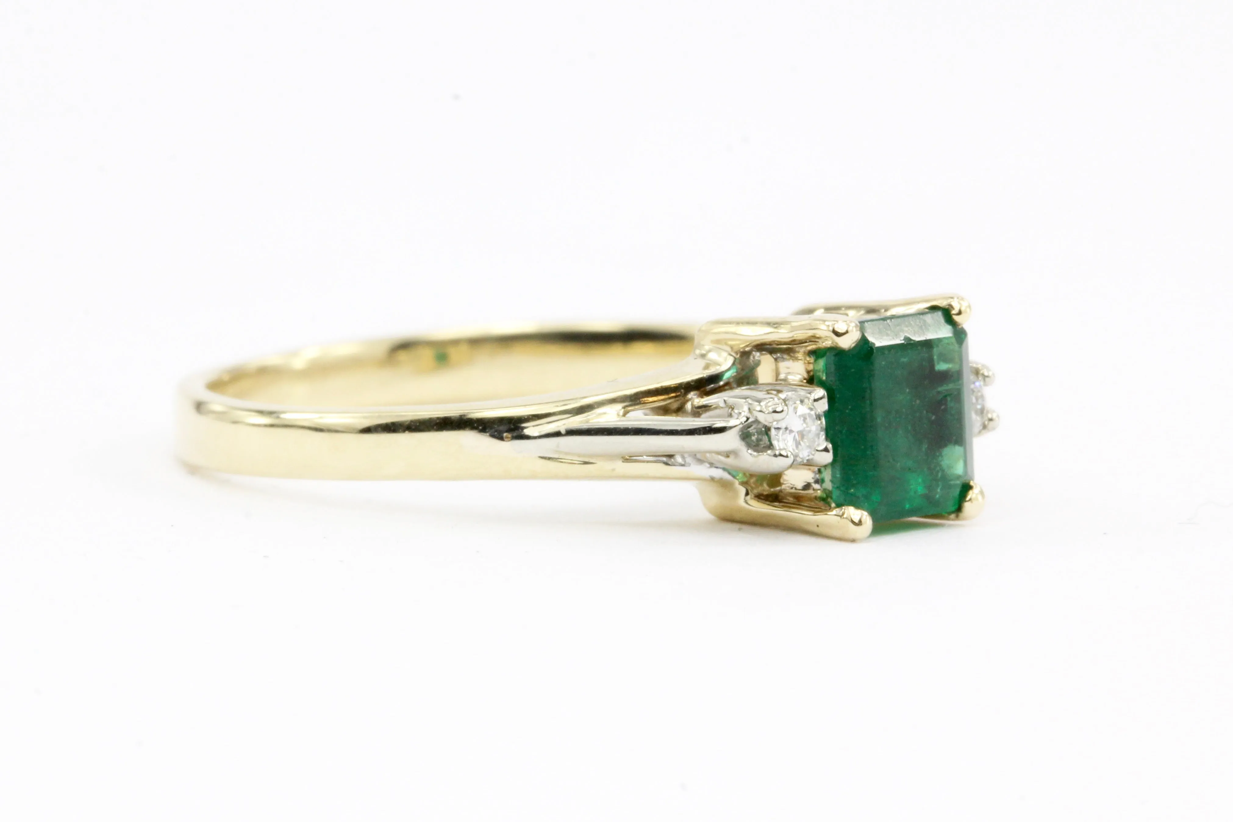 14k Yellow Gold .60 CTW Natural Emerald and Diamond Ring