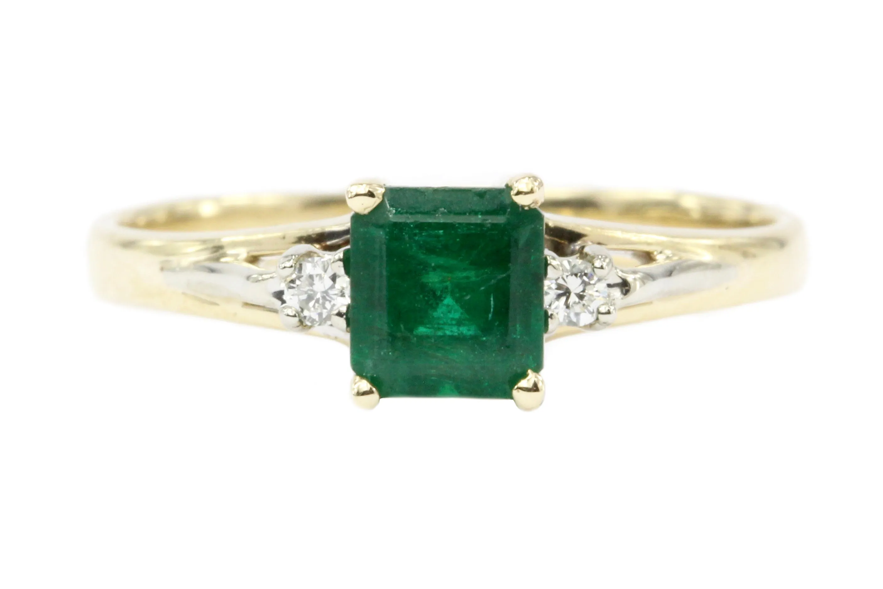 14k Yellow Gold .60 CTW Natural Emerald and Diamond Ring
