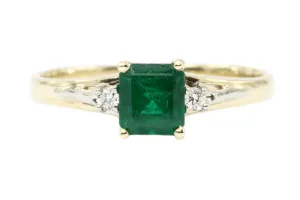 14k Yellow Gold .60 CTW Natural Emerald and Diamond Ring