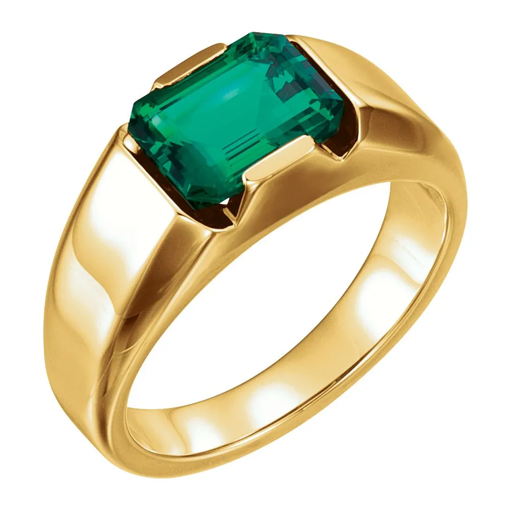 14k Yellow Gold Chatham Created Emerald Men's Ring, Size 11