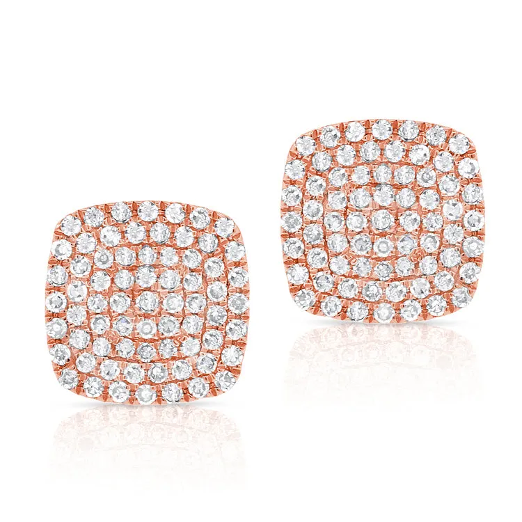 14K Yellow Gold Diamond Cushion Stud Earrings