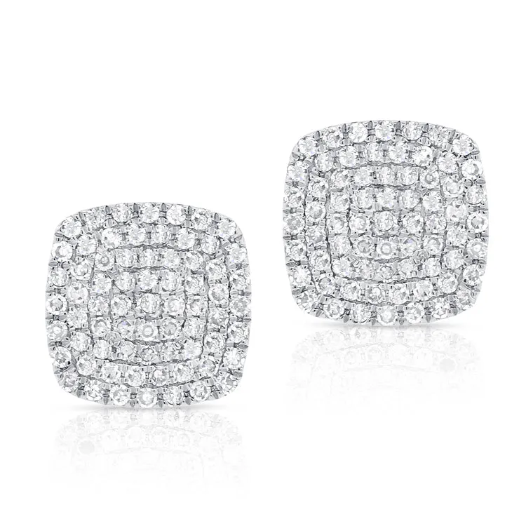 14K Yellow Gold Diamond Cushion Stud Earrings