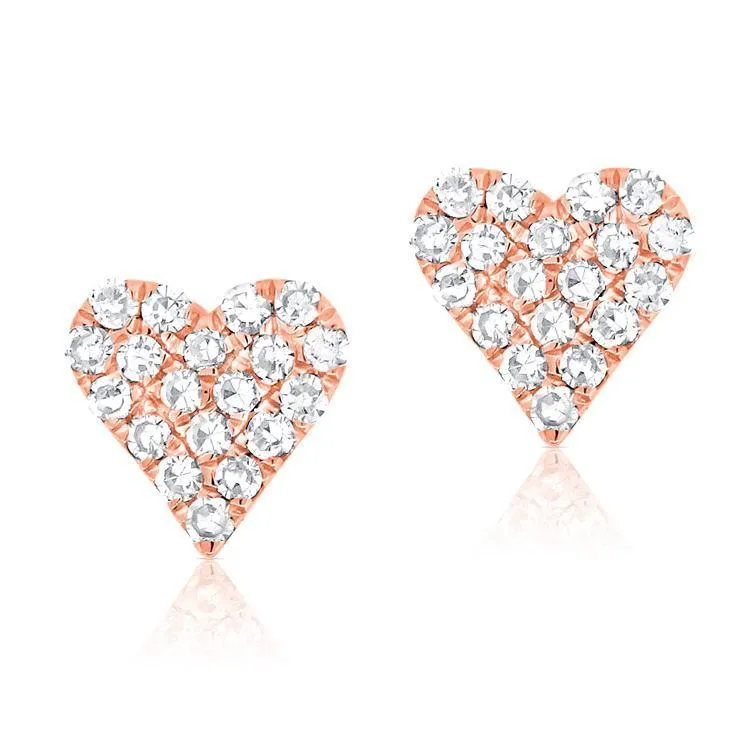 14K Yellow Gold Diamond Heart Stud Mini Earrings