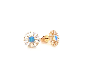 14K Yellow Gold Diamond  Opal Starburst Earrings