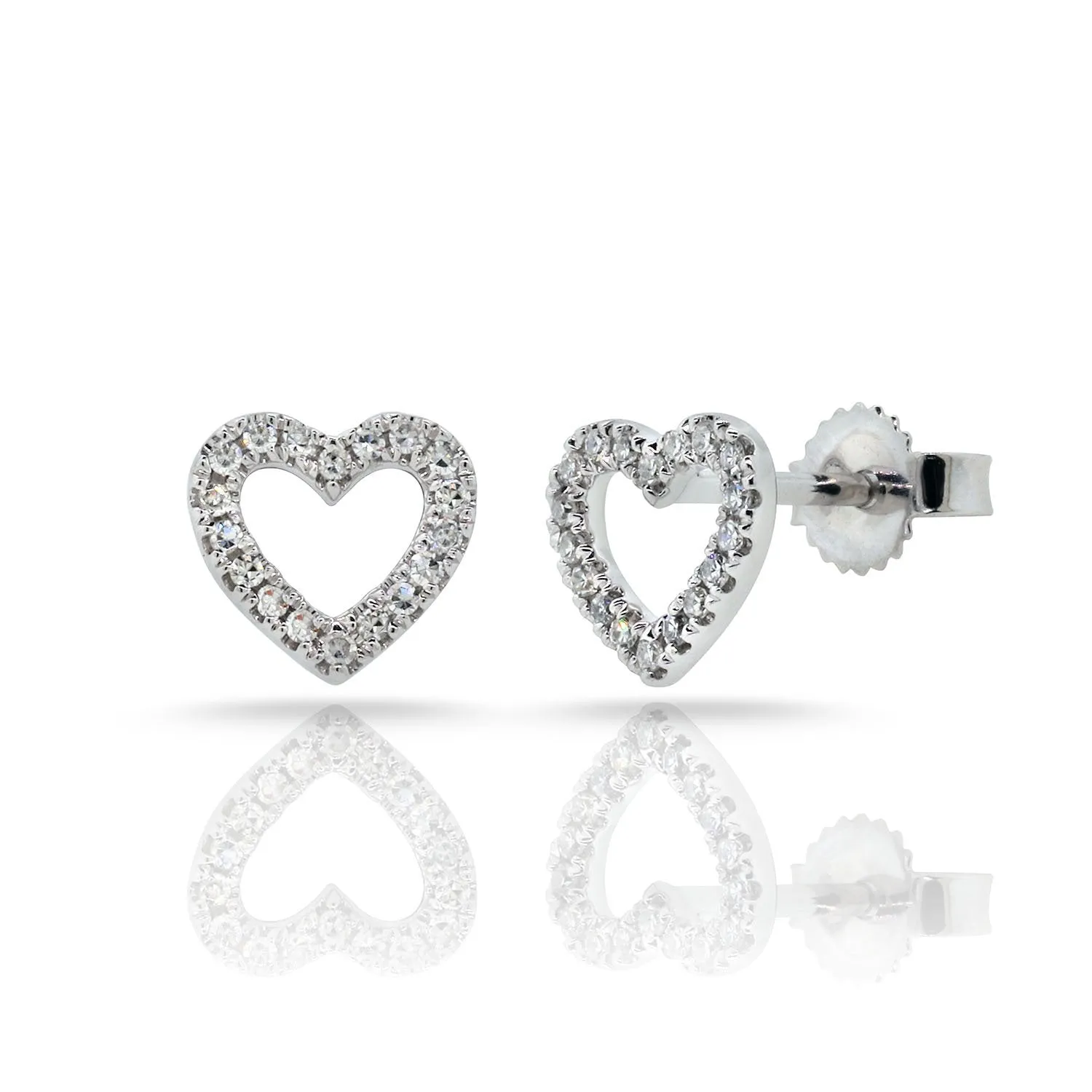 14K Yellow Gold Diamond Open Heart Stud Earrings