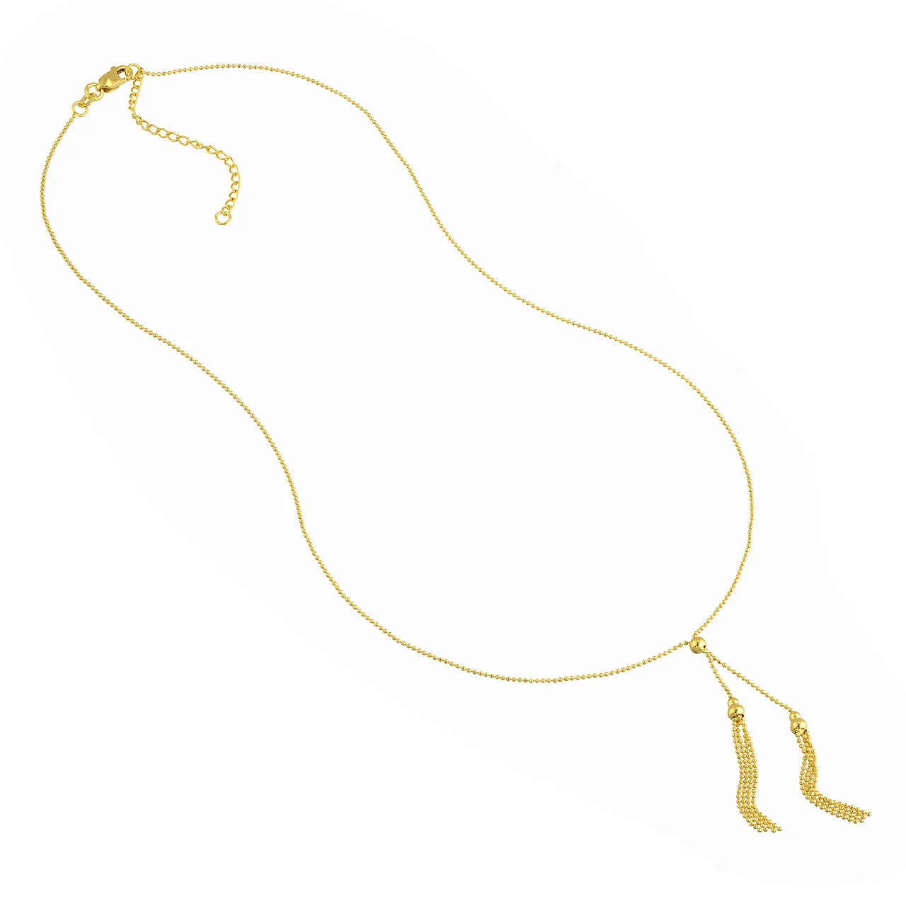 14K Yellow Gold Double Bead and Tassel Lariat Necklace