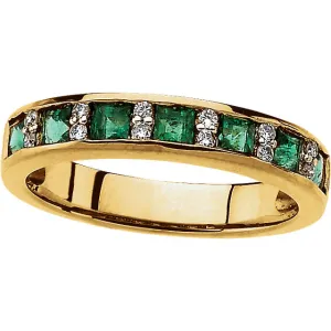 14k Yellow Gold Emerald & 1/10 CTW Diamond Anniversary Band Size 7