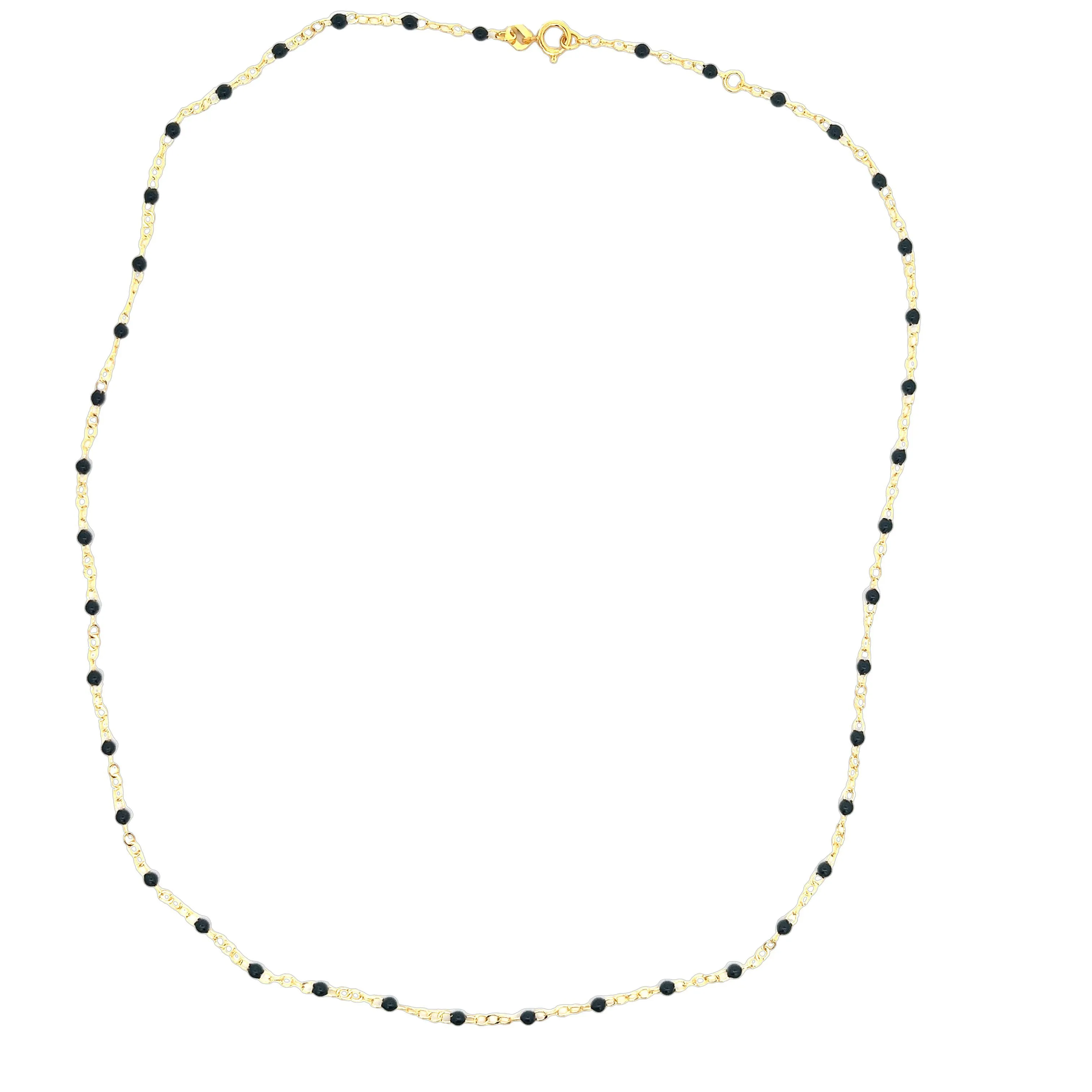 14k Yellow Gold Enamel Bead Necklace