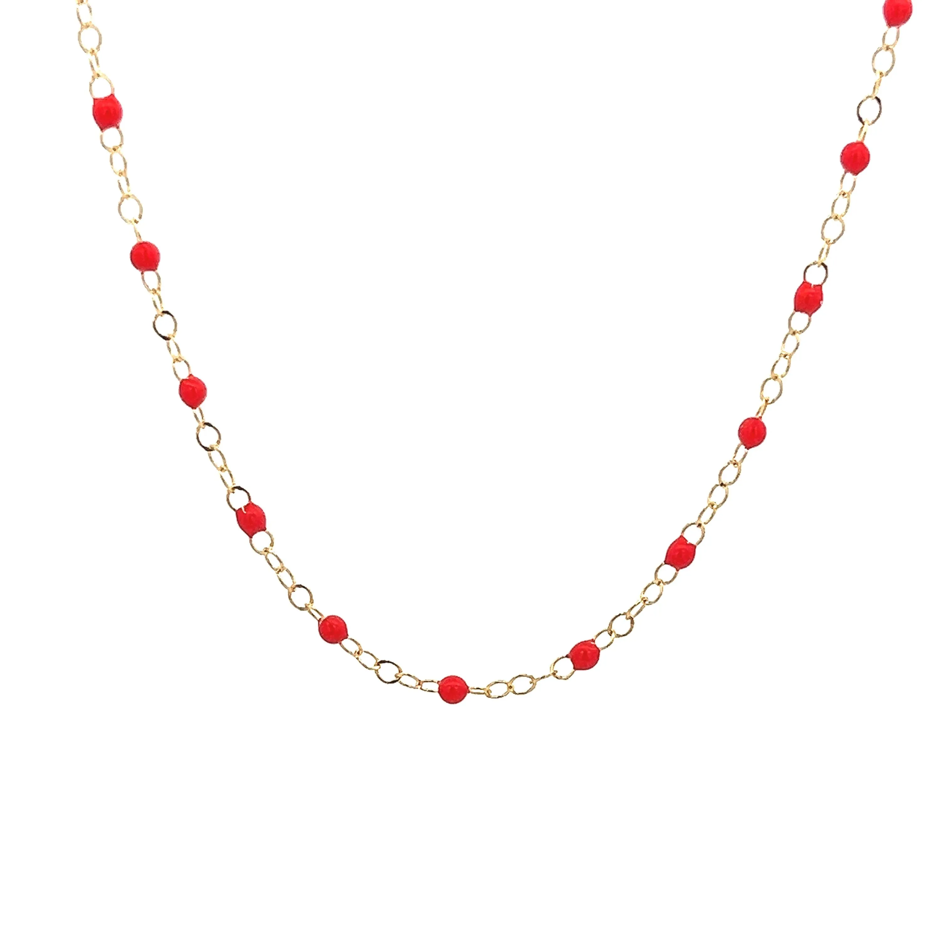 14k Yellow Gold Enamel Bead Necklace