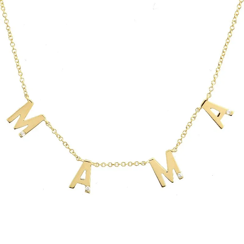14k Yellow Gold MAMA Diamond Necklace