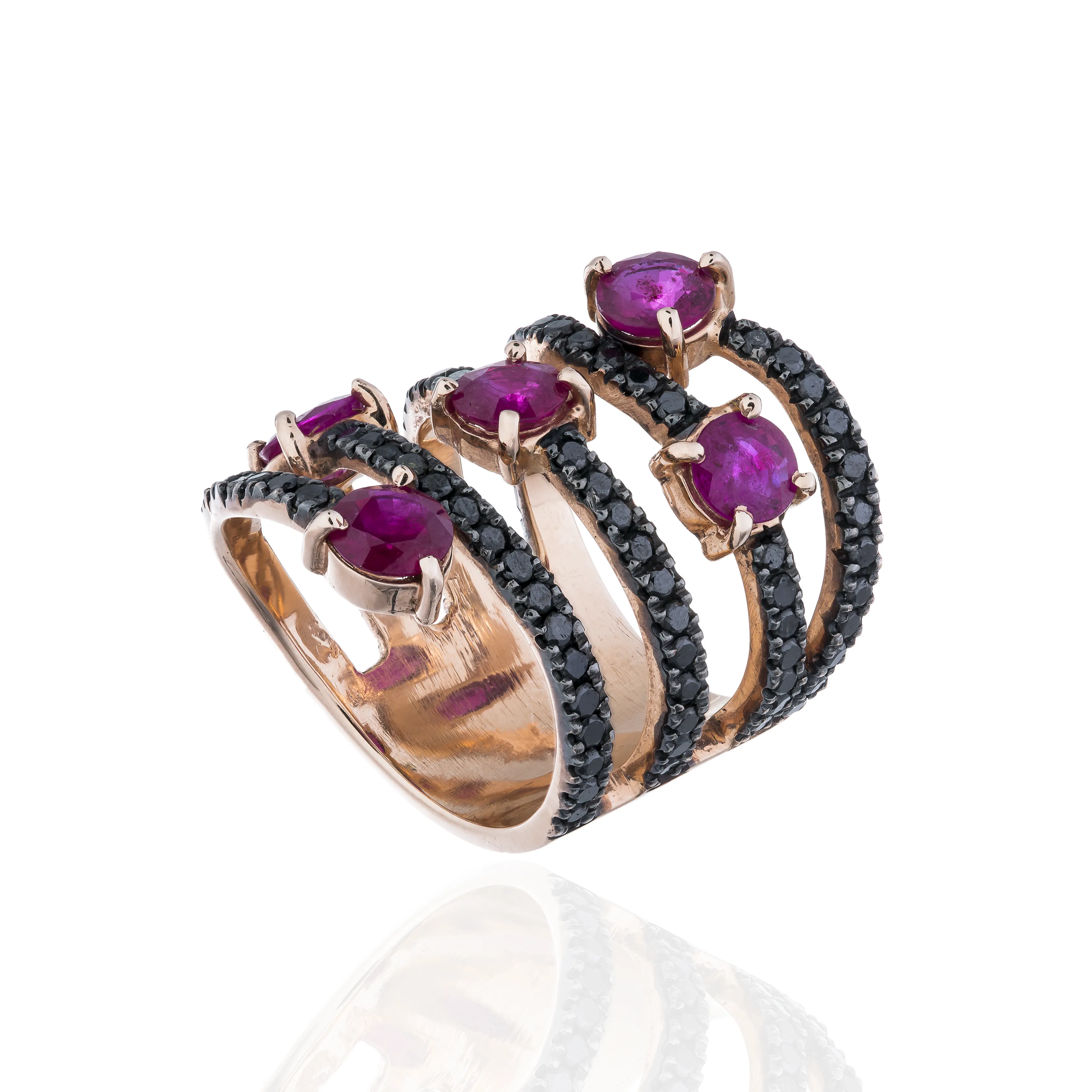 14K Yellow Gold Ring with Ruby & Black Diamond