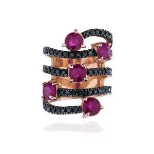 14K Yellow Gold Ring with Ruby & Black Diamond