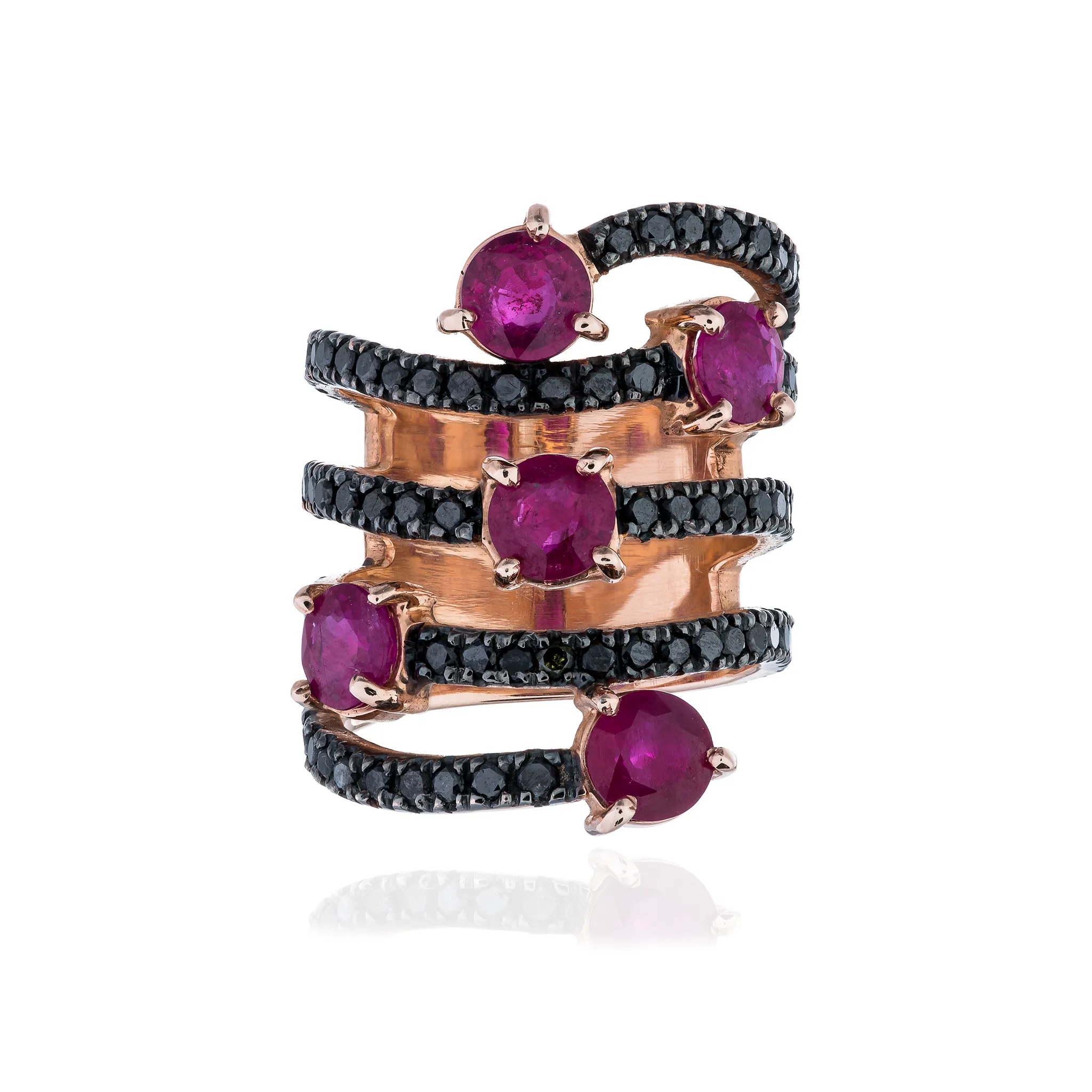 14K Yellow Gold Ring with Ruby & Black Diamond