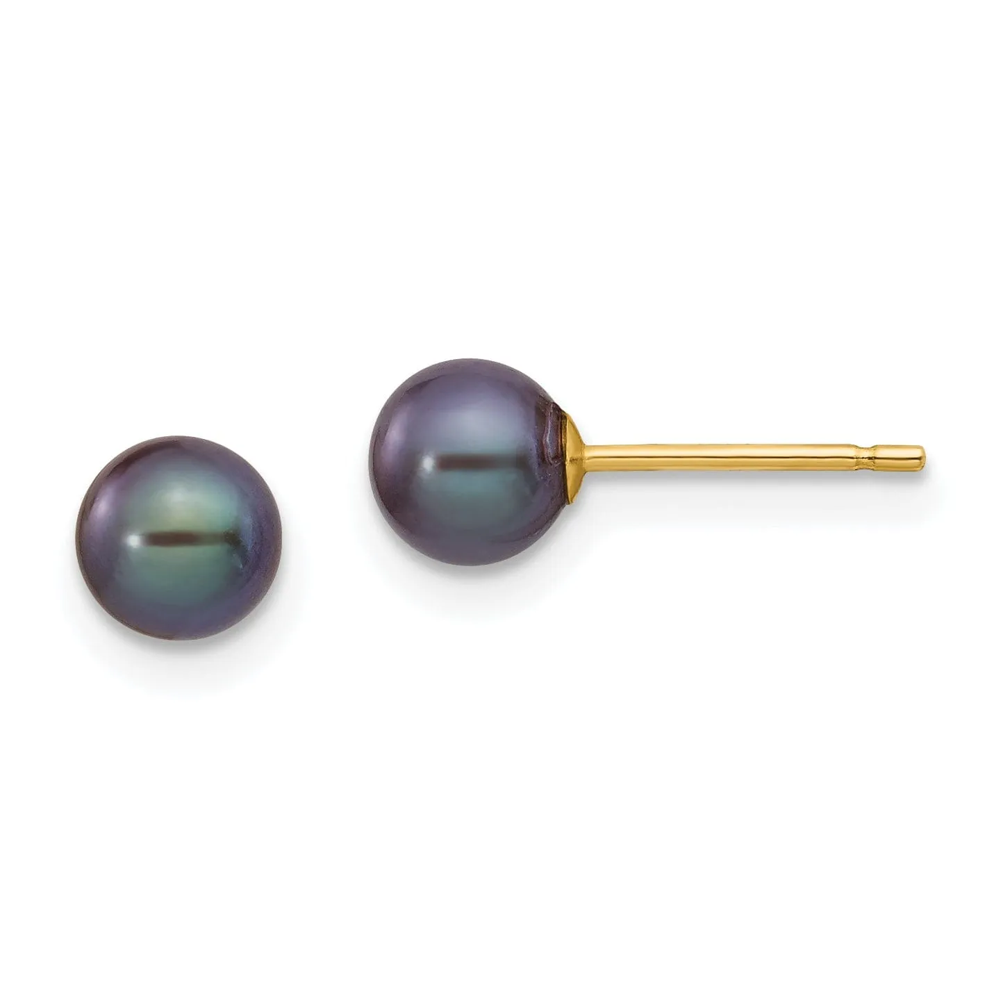 14k Yellow Gold Round Black Pearl Earrings
