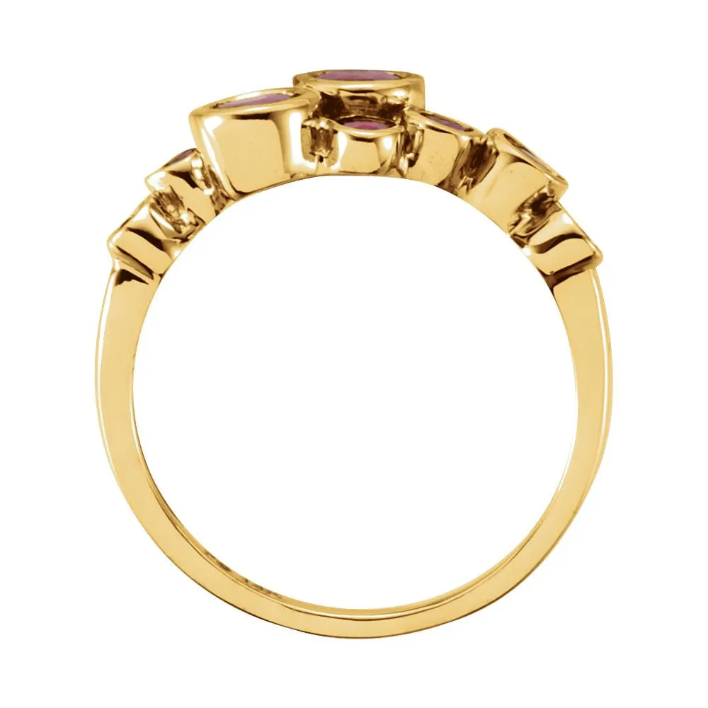 14k Yellow Gold Ruby Bezel Set Ring, Size 7
