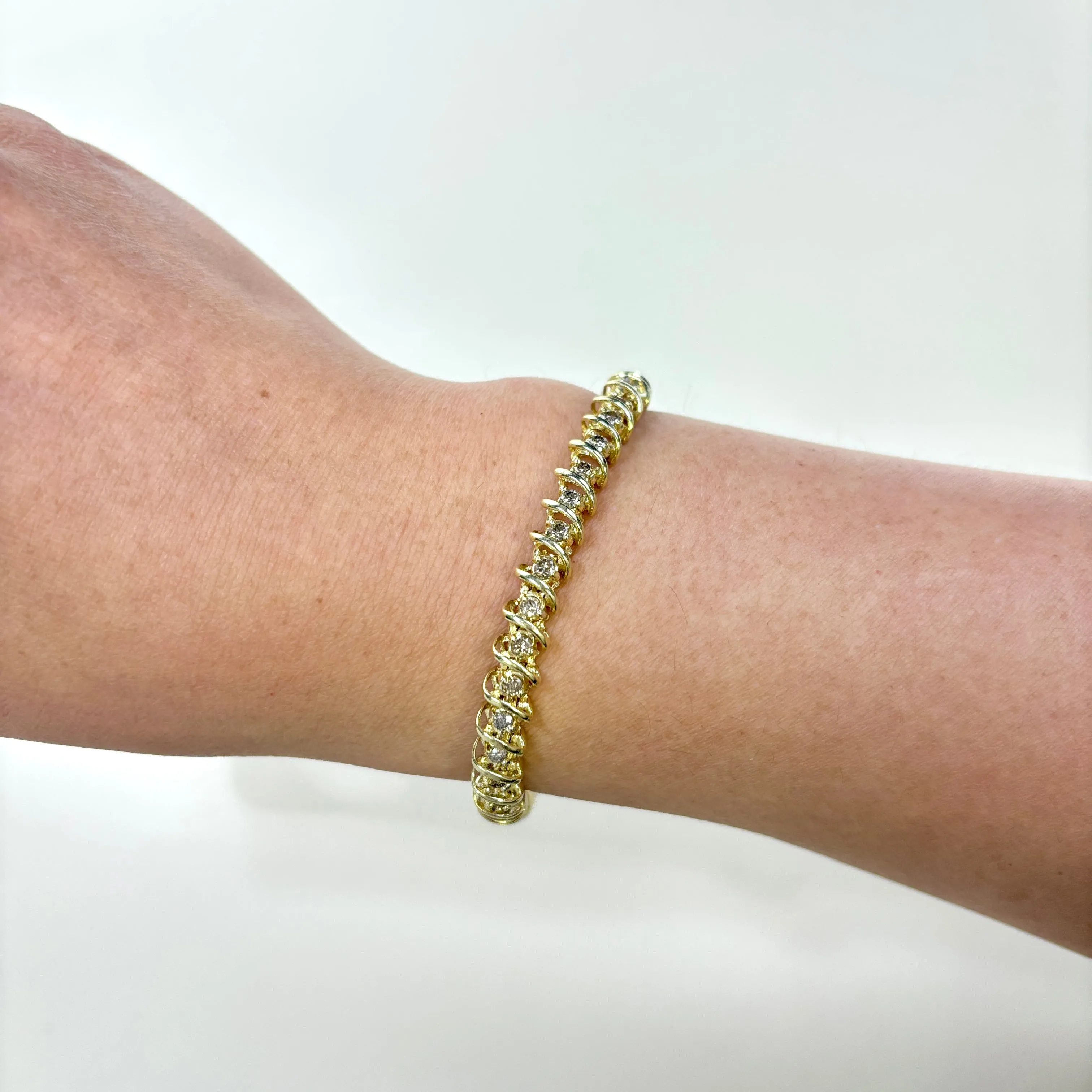 14K Yellow Gold Spiral Design Diamond Tennis Bracelet | 3.06ctw | SZ 8" |