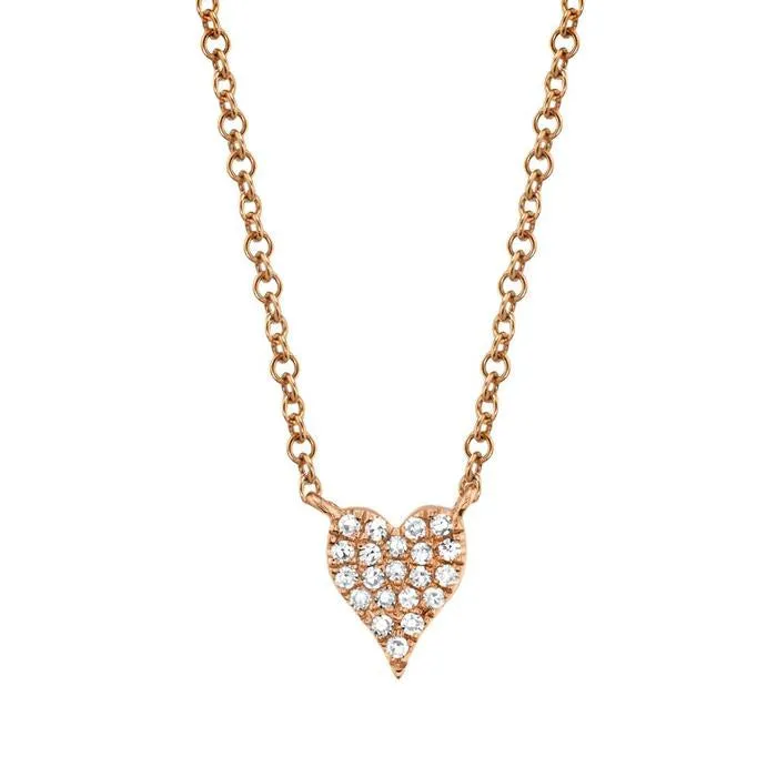 14kt Gold Mini Amor Diamond Pave Heart Necklace, 0.05TCW