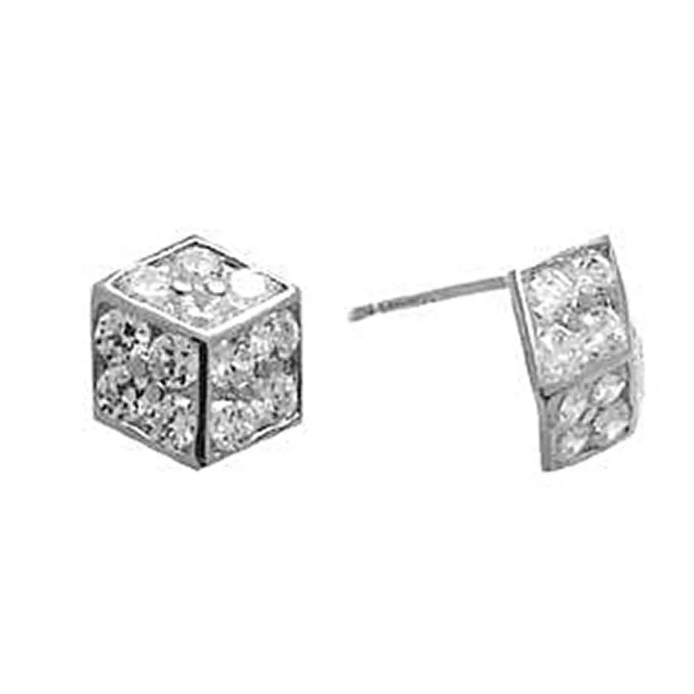 14kt White Gold CZ 10mm Dice Stud Earrings