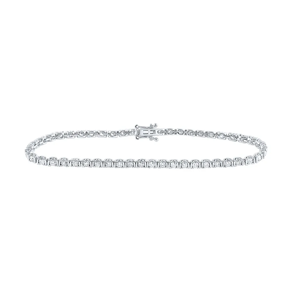 14kt White Gold Womens Round Diamond Single Row Tennis Bracelet 2 Cttw