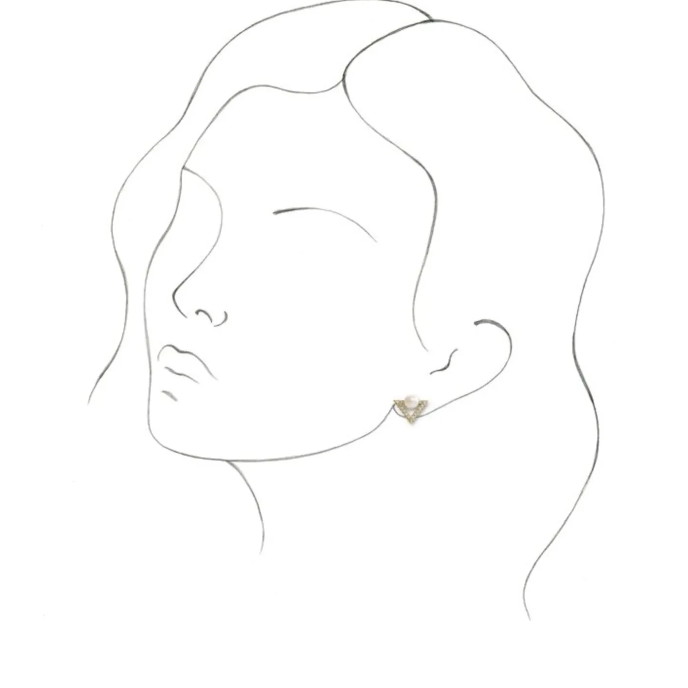 14KT Yellow Gold Freshwater Pearl   1/5 CT Diamond Triangle Stud Earrings