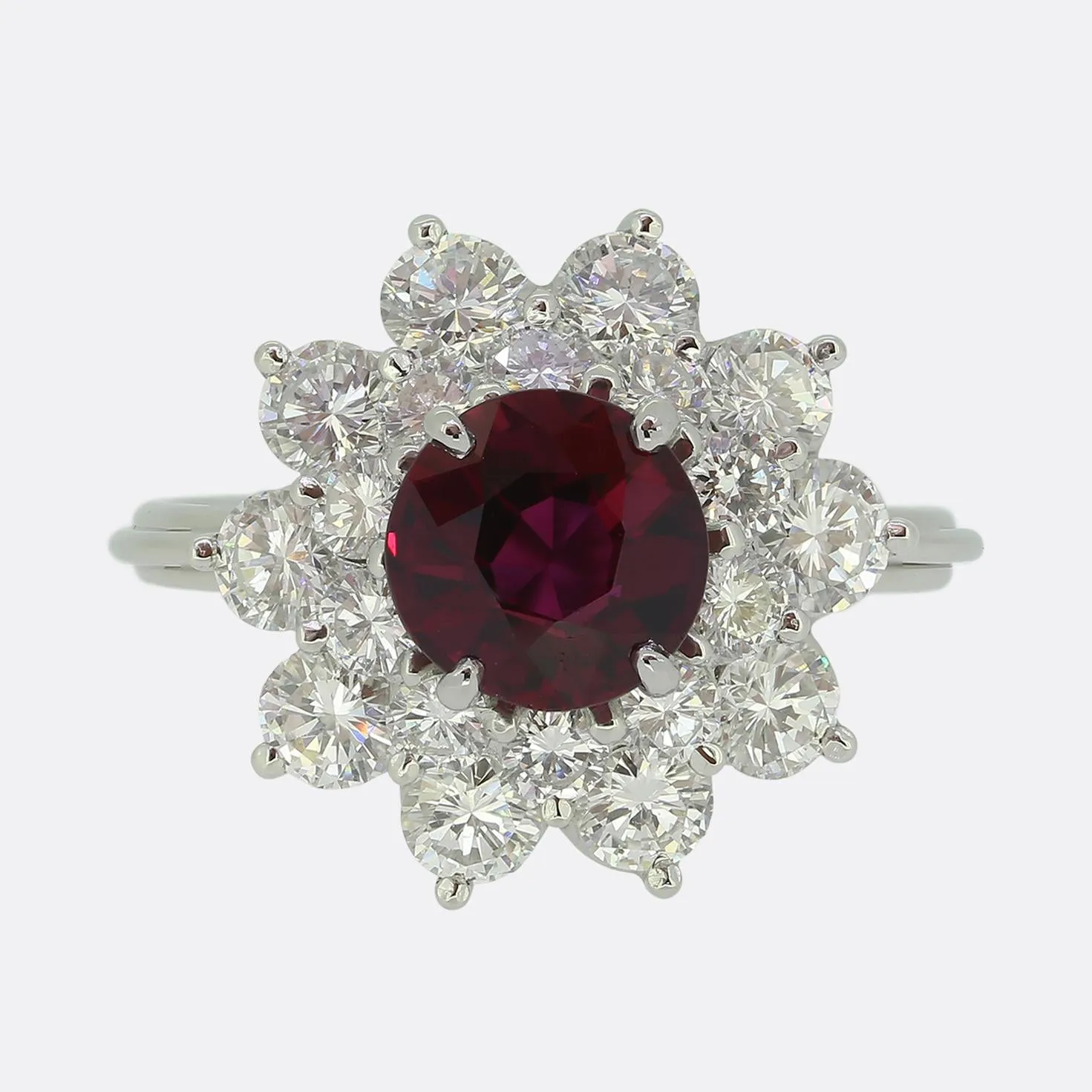 1.50 Carat Ruby and Diamond Cluster Ring