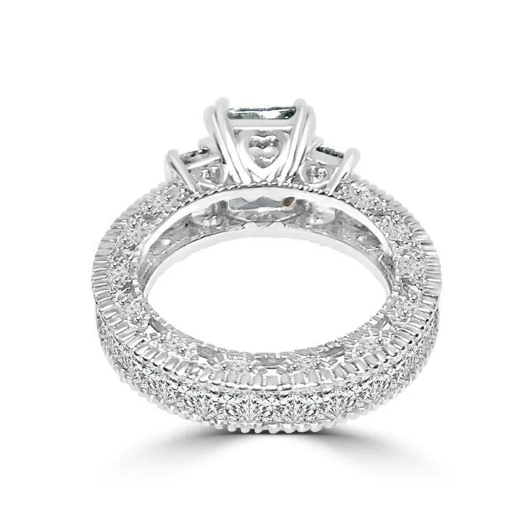 1.5CT Emerald cut Cubic Zirconia Engagement Ring Set. 635R12997