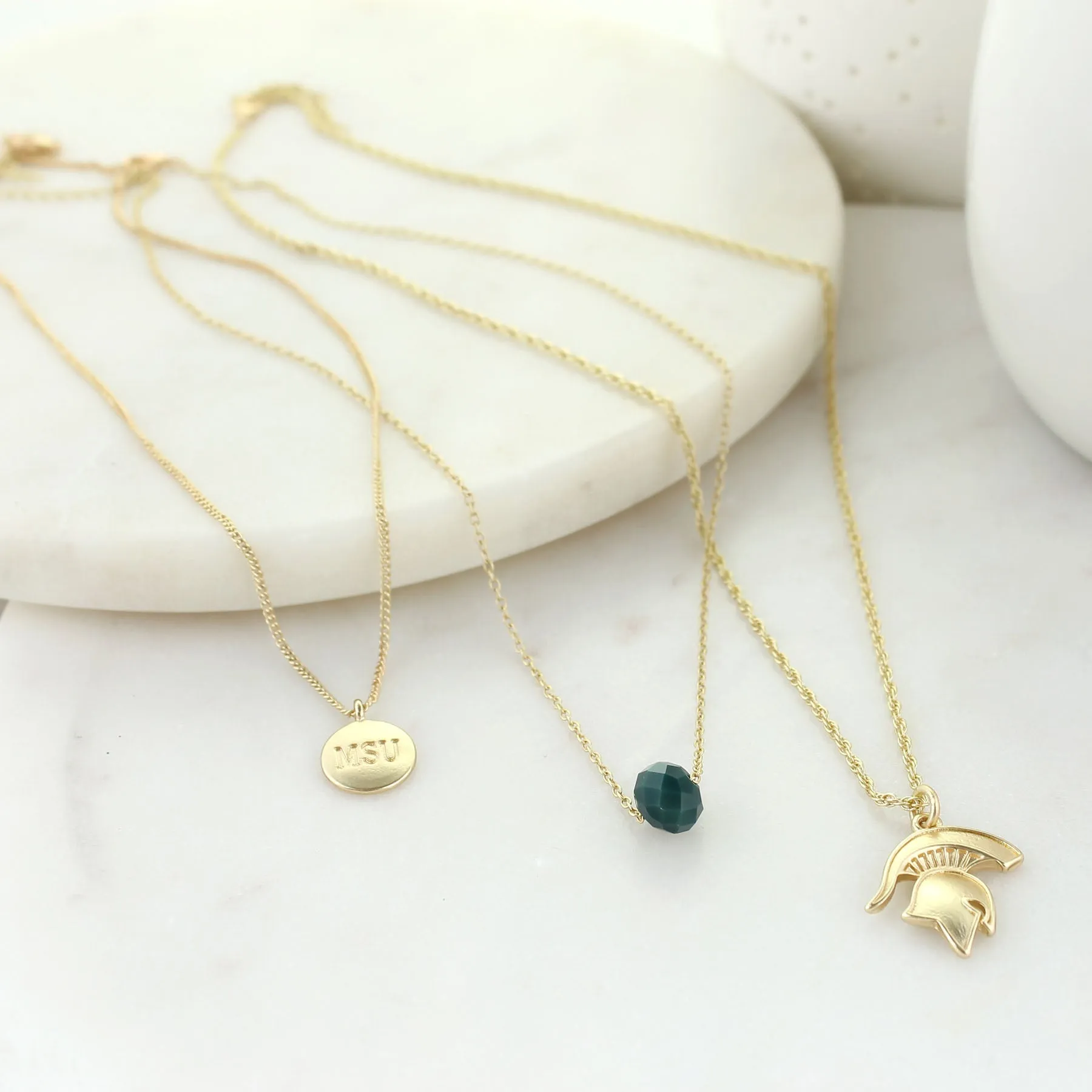 16” - 20” Michigan State Matte Gold Logo Trio Necklace Set