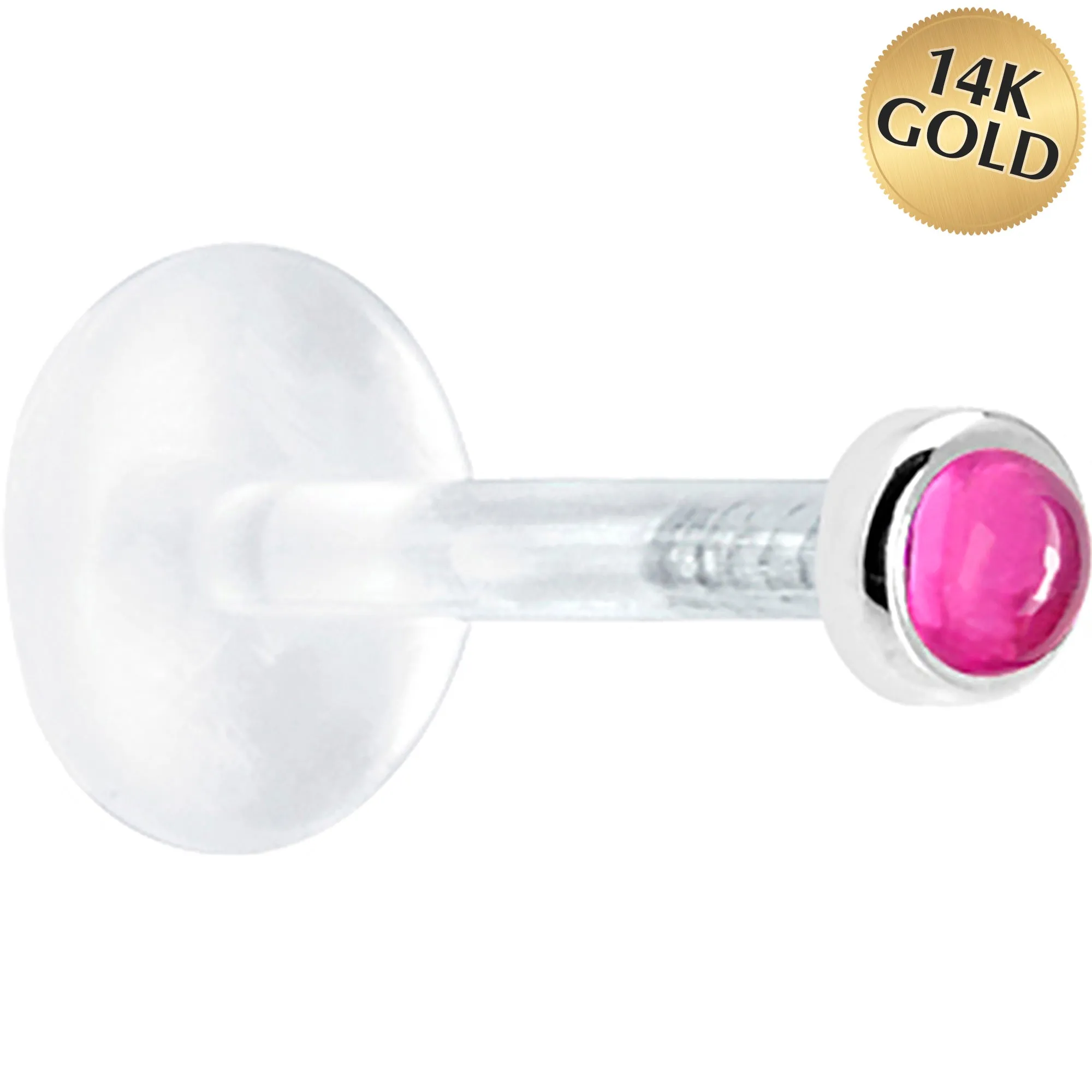 16 Gauge 5/16 Solid 14KT White Gold 2mm Genuine Pink Tourmaline Bioplast Tragus Earring Stud