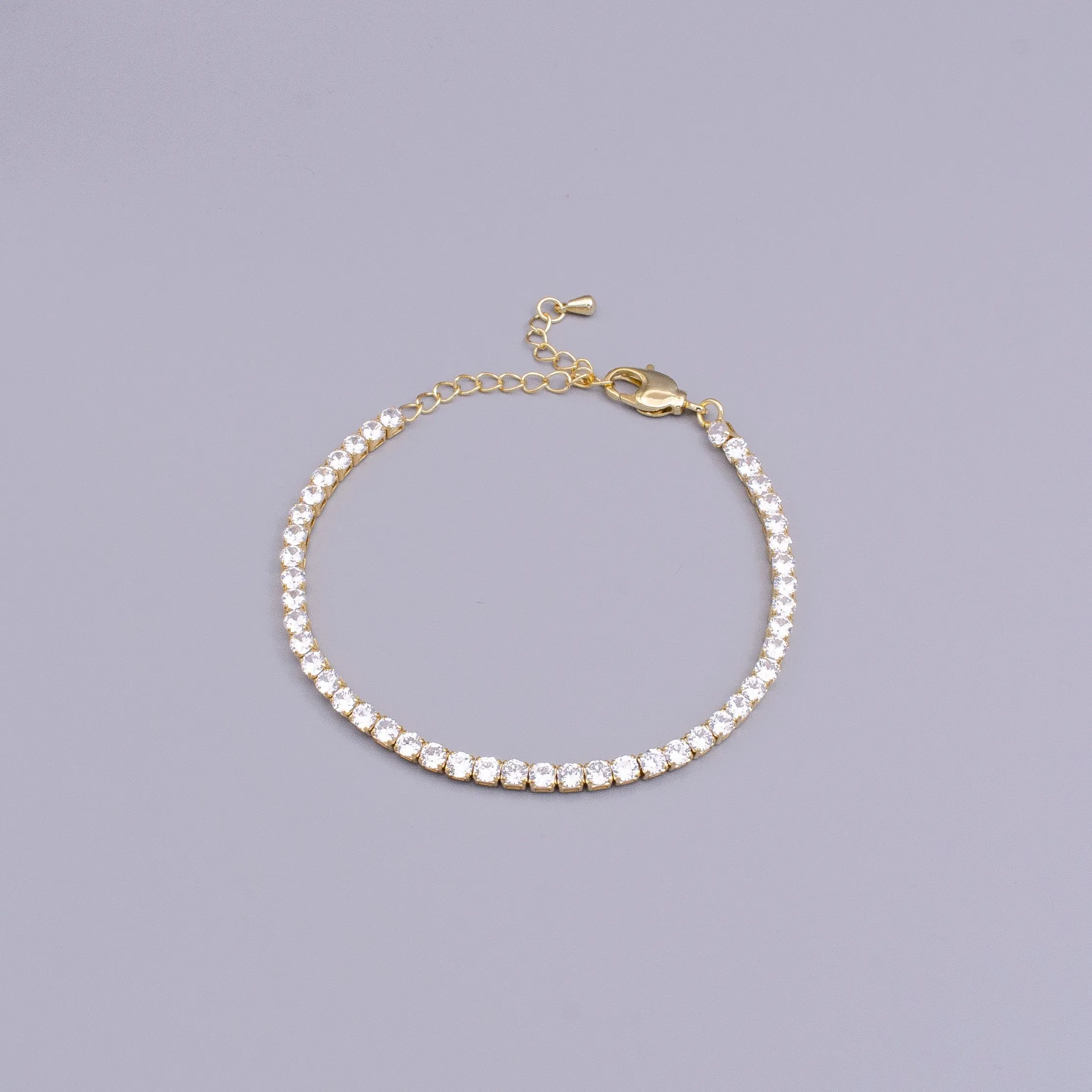 16K Gold Filled 3mm Clear Crystal Tennis Chain 5.75", 6.25", 7.25" Bracelet | WA-1884 ~ WA-1886