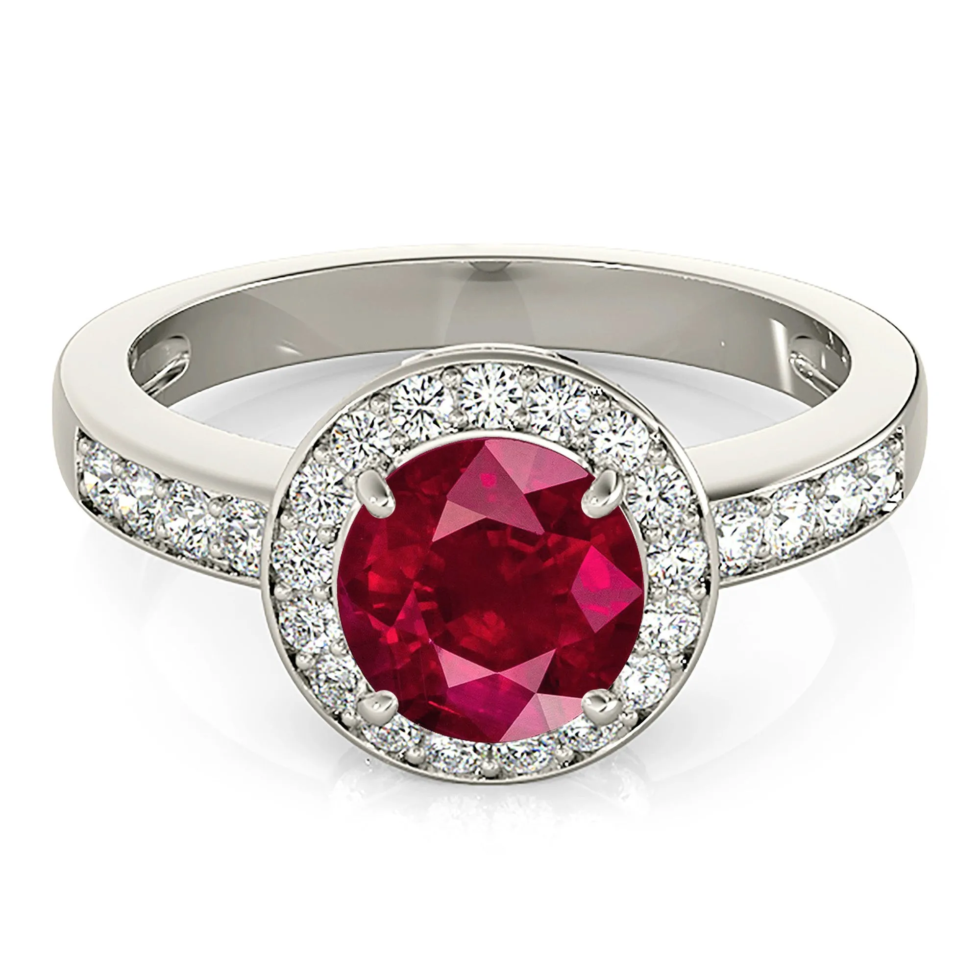 1.80 ct. Genuine Ruby Ring With Set Diamond Halo