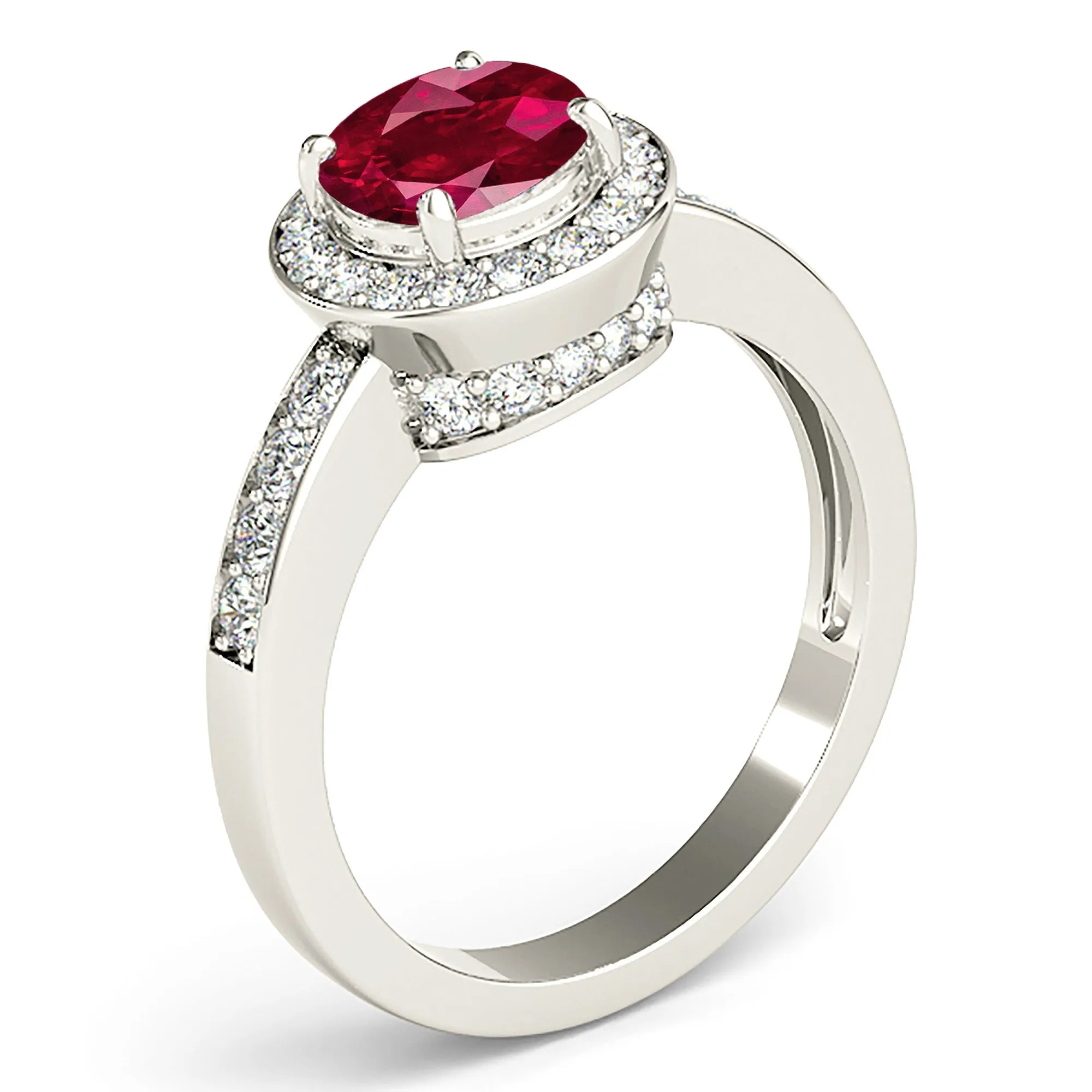 1.80 ct. Genuine Ruby Ring With Set Diamond Halo