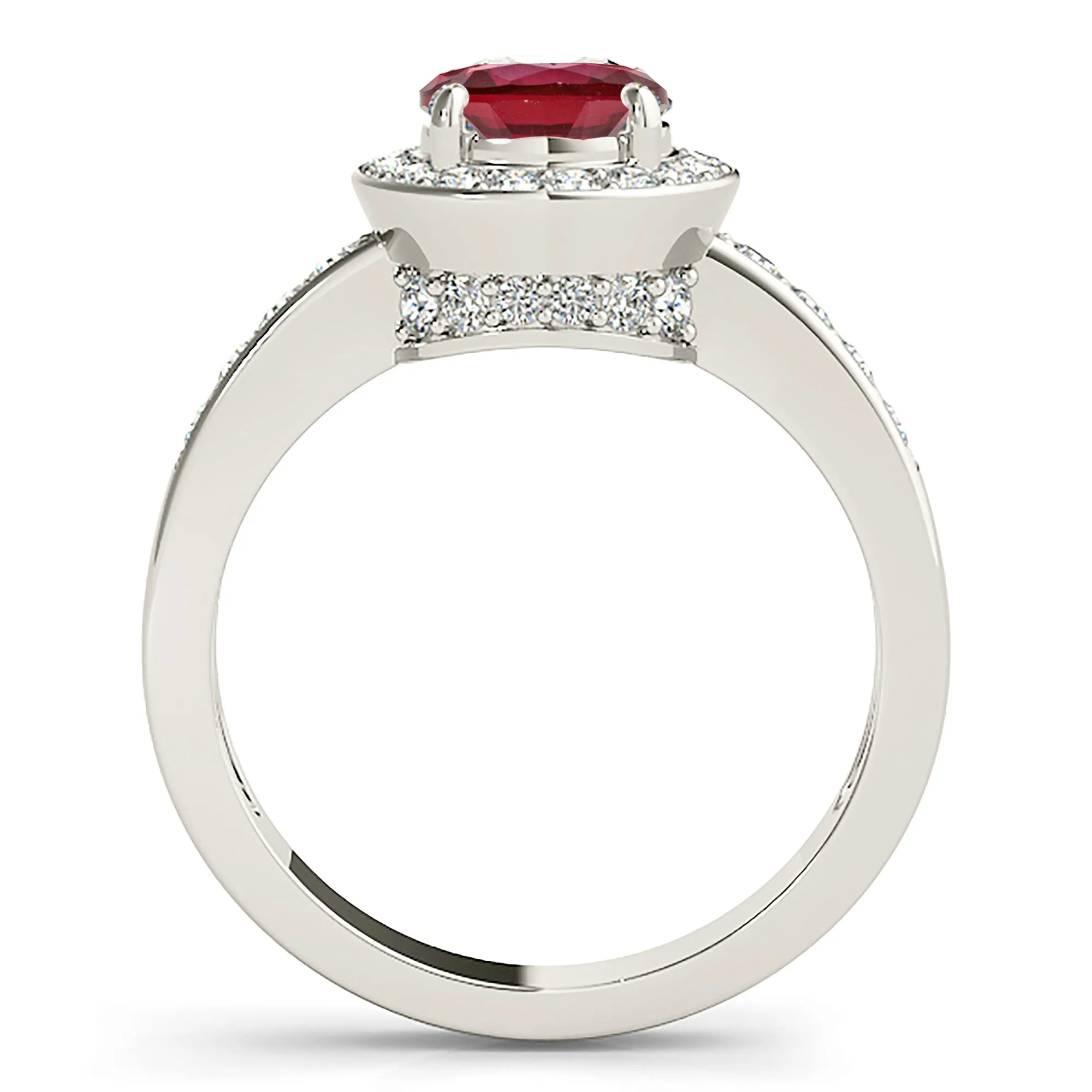 1.80 ct. Genuine Ruby Ring With Set Diamond Halo