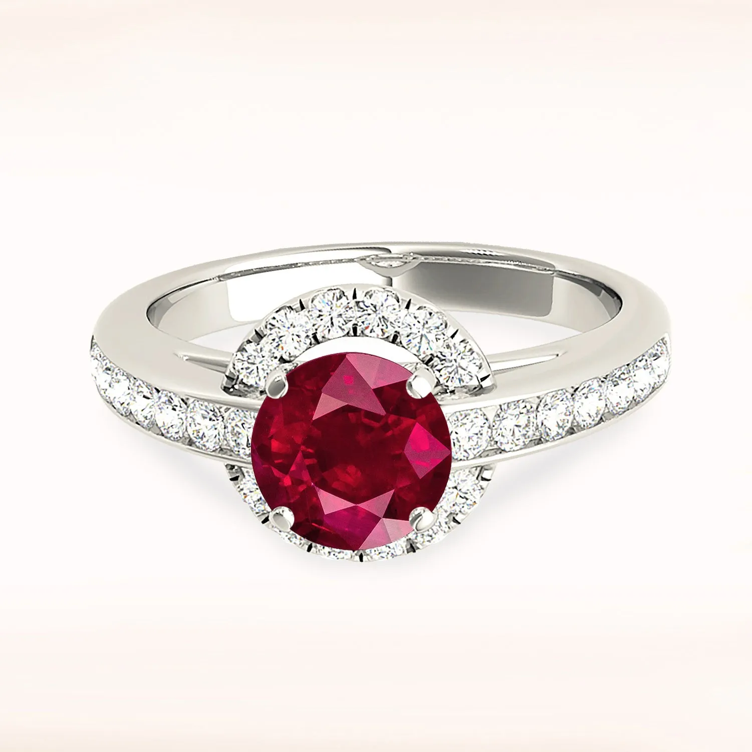 1.80 ct. Genuine Ruby Ring With Underneath Halo And Thin Diamond Band
