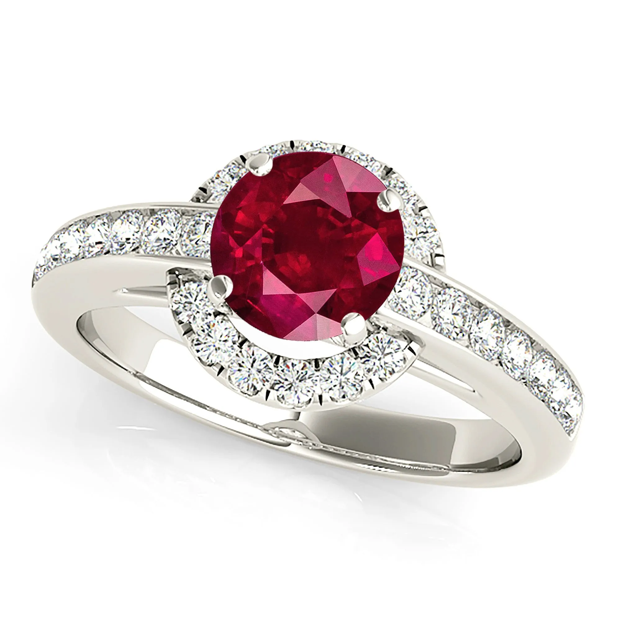1.80 ct. Genuine Ruby Ring With Underneath Halo And Thin Diamond Band