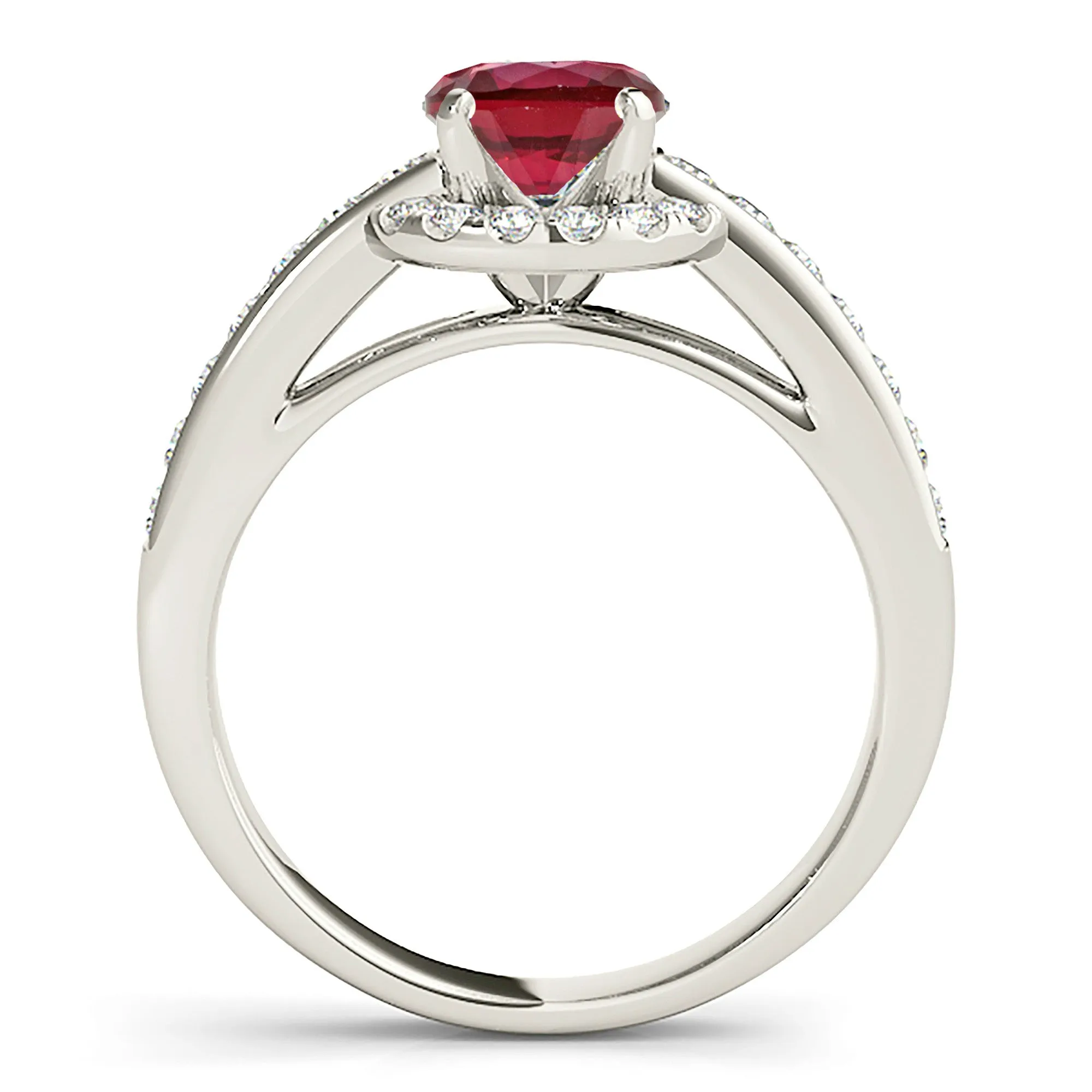 1.80 ct. Genuine Ruby Ring With Underneath Halo And Thin Diamond Band