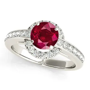 1.80 ct. Genuine Ruby Ring With Underneath Halo And Thin Diamond Band